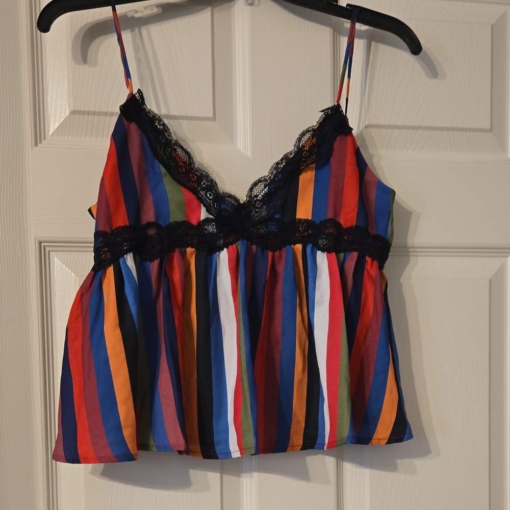 Colorful Striped Camisole with Lace Trim